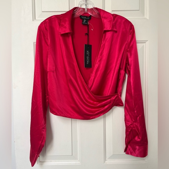 NWT Rachel Zoe Hot Pink Satin Drape Blouse M - Picture 2 of 12